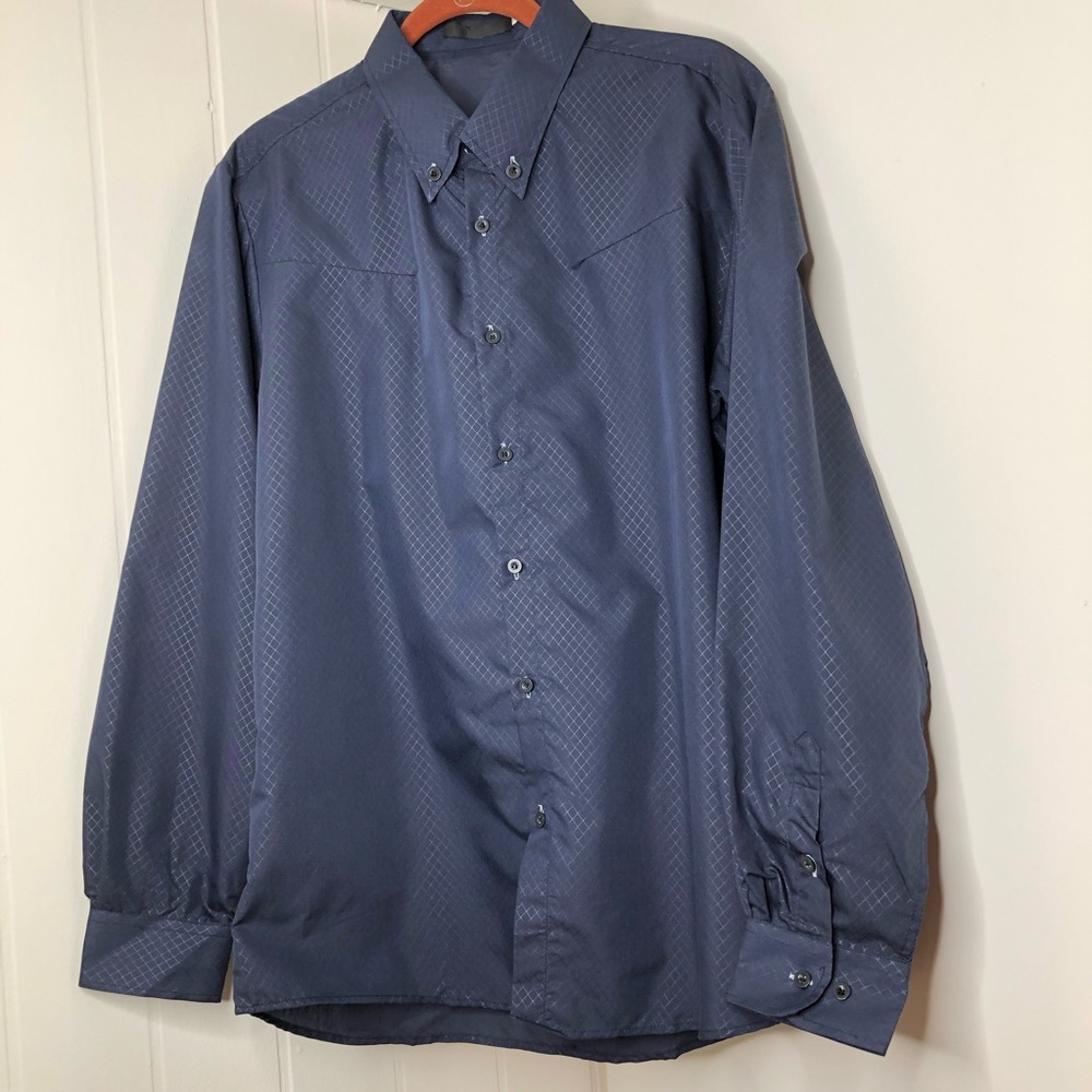 Long Sleeve Buttonup Navy Blue Blouse w/Collar